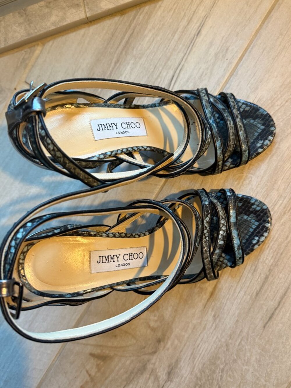 Jimmy Choo Vargo Snake Print Strappy Sandals Heels EU 37 Authentic - Picture 7 of 8